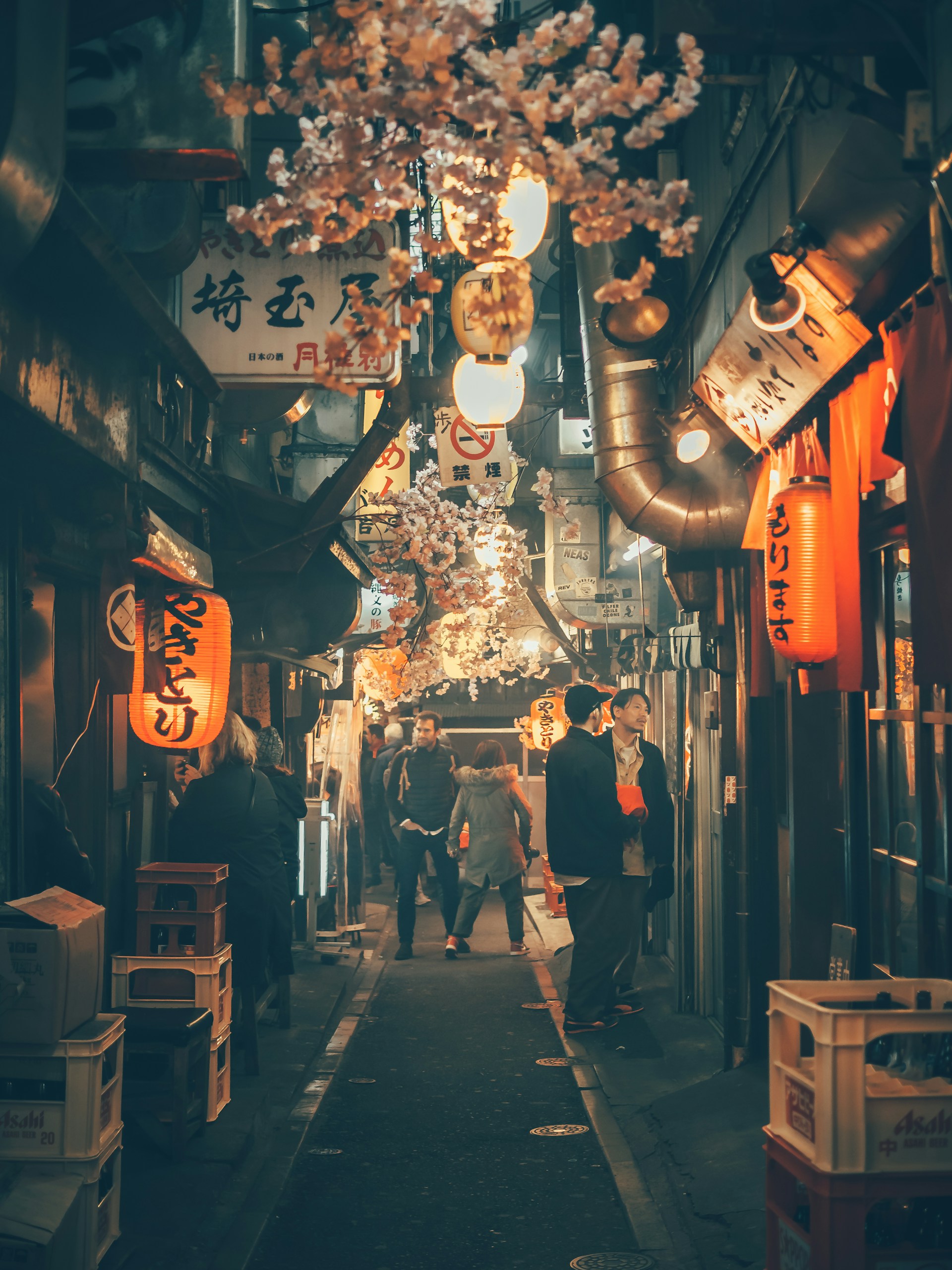 Lantern-lit izakaya alley in Tokyo at night